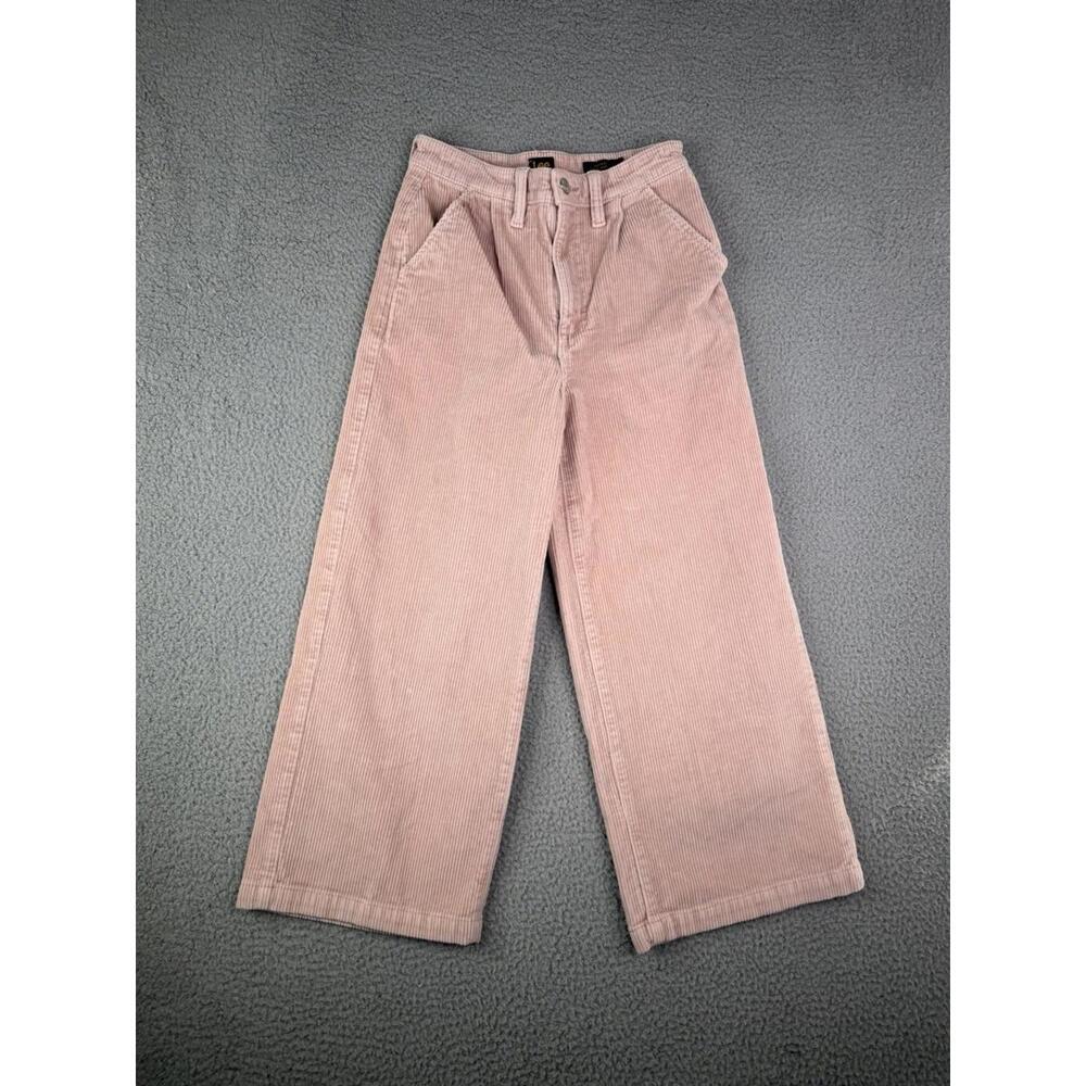 Lee Pants Womens 27 Pink High Rise Cropped Wide Leg Stretch Zip Fly Corduroy